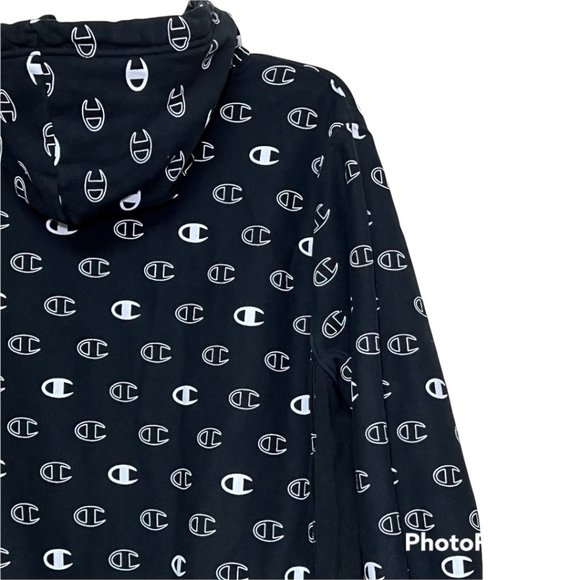 CHAMPION Reverse Weave Hooded SweatShirt Front Pocket All-Over Print Size L - Picture 6 of 9